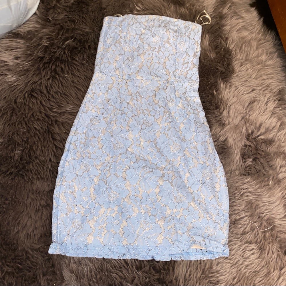 Strapless light blue dress